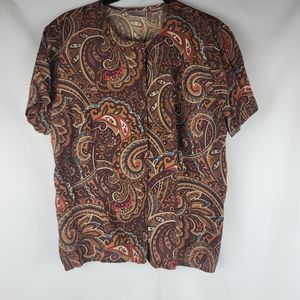 Villager by Liz Claiborne Women's Vintage Short Sleeve Brown Paisley Blouse